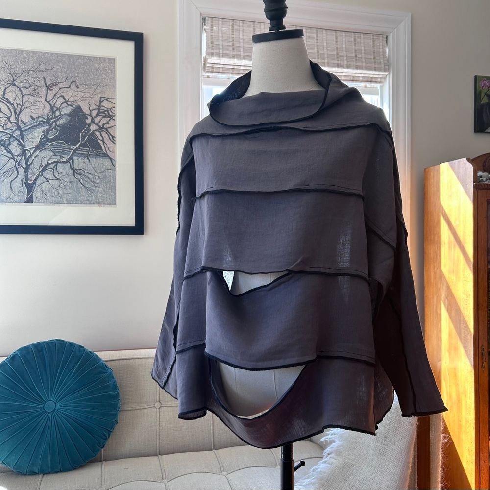 Cynthia Ashby Linen Layered Cutout Top/Lagenlook Oversized Art-to-Wear Tunic